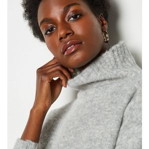 MAX STUDIO Funnel Neck Textured Knit Marled Grey Pullover Sweater NWT